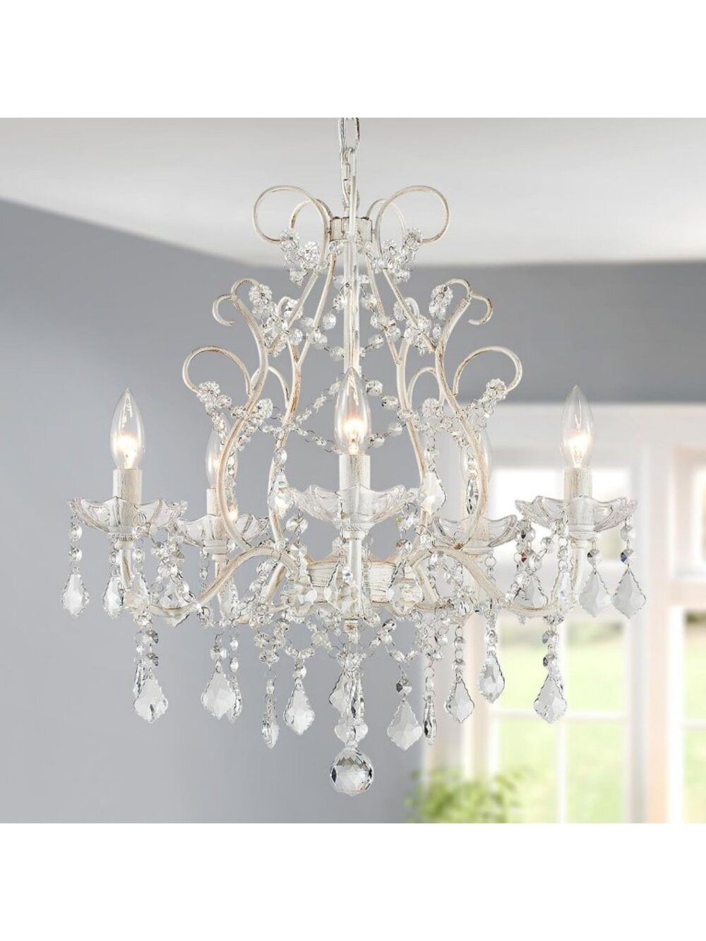 Elegant 5-Light Crystal Candle Chandelier Pendant Ceiling Light for Home Decor